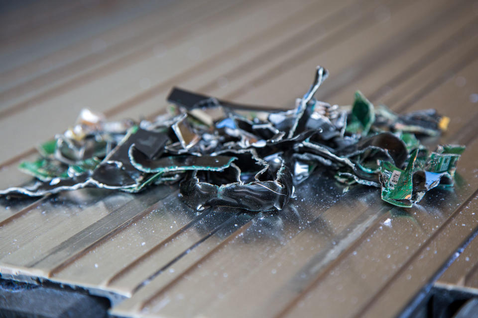 A hard drive after it's been passed through one of Shred-it's shredding machines. (PHOTO: Dhany Osman / Yahoo News Singapore)