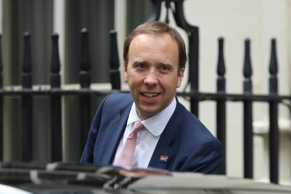 Health Secretary Matt Hancock leaves Downing Street, London, after this evening's press conference. (Photo by Yui Mok/PA Images via Getty Images)