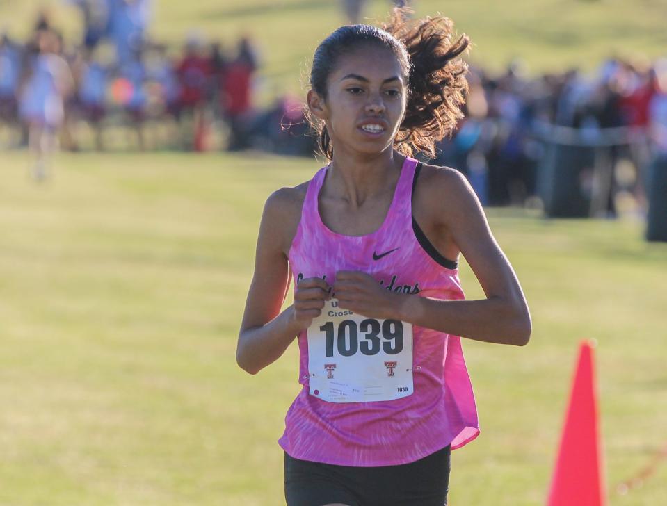 Canyon Randall's Sierra Sanchez competes in the Region I-4A cross country meet on Monday, Oct. 24, 2022 at Mae Simmons Park.
