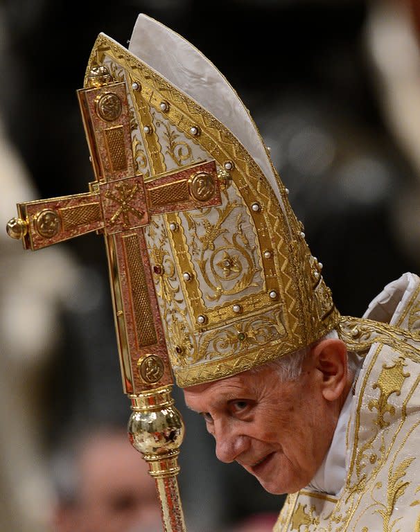 Pope Benedict XVI celebrates the Vespers and Te Deum prayers in Saint Peter's Basilica the mark the end of 2012 at the Vatican on December 31, 2012. He announced his resignation Monday which will come into effect on February 28