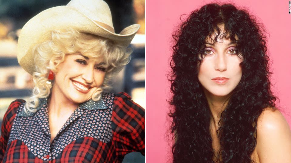 Dolly Parton In the film "Rhinestone" in 1984 and Cher  in 1979 in Los Angeles, California. - Getty Images