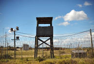 An image reviewed by the US military shows a guard tower at the closed "Camp X-Ray" at US Naval Station Guantanamo Bay, Cuba, December 9, 2008. The camp was in operation from January 2002 to April 2002. Some 300 prisoners were housed there before it closed. (REUTERS/Mandel Ngan/Pool)