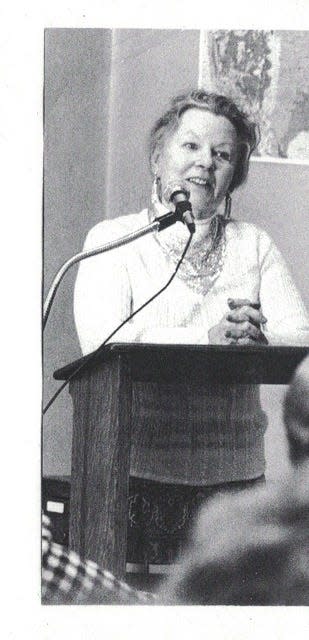 Novelist Gladys Hasty Carroll, speaking at the Fall River Public Library on Nov. 3, 1973.