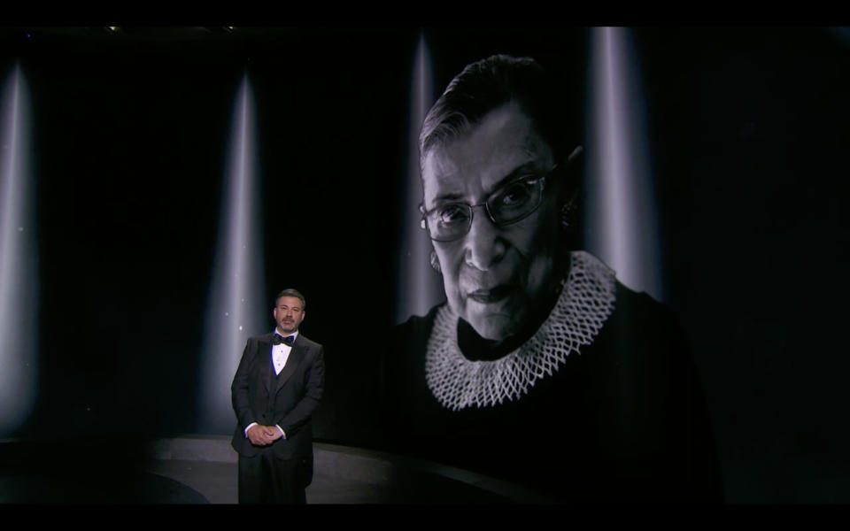Late Supreme Court justice Ruth Bader Ginsburg was featured in the in memoriam section, alongside celebrities including Chadwick Boseman and Naya Rivera (ABC/PA)