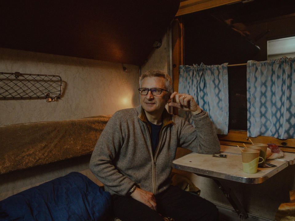 Marc Meleard, CEO of Badrakh Energy, on the Soviet-era train from Sainshand to Ulan Bator.<span class="copyright">Nanna Heitmann—Magnum Photos for TIME</span>