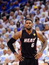 OKLAHOMA CITY, OK - JUNE 14: LeBron James #6 of the Miami Heat looks in the first half while taking on the Oklahoma City Thunder in Game Two of the 2012 NBA Finals at Chesapeake Energy Arena on June 14, 2012 in Oklahoma City, Oklahoma. NOTE TO USER: User expressly acknowledges and agrees that, by downloading and or using this photograph, User is consenting to the terms and conditions of the Getty Images License Agreement. (Photo by Ronald Martinez/Getty Images)