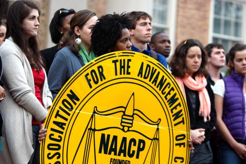 A group of students and the North Carolina NAACP protested possible tuition hikes Feb. 1, 2012, on UNC-Chapel Hill’s campus. For over 80 years, the group has remained a prominent force in issues of racism in public schools, politics, legislation and voting rights.