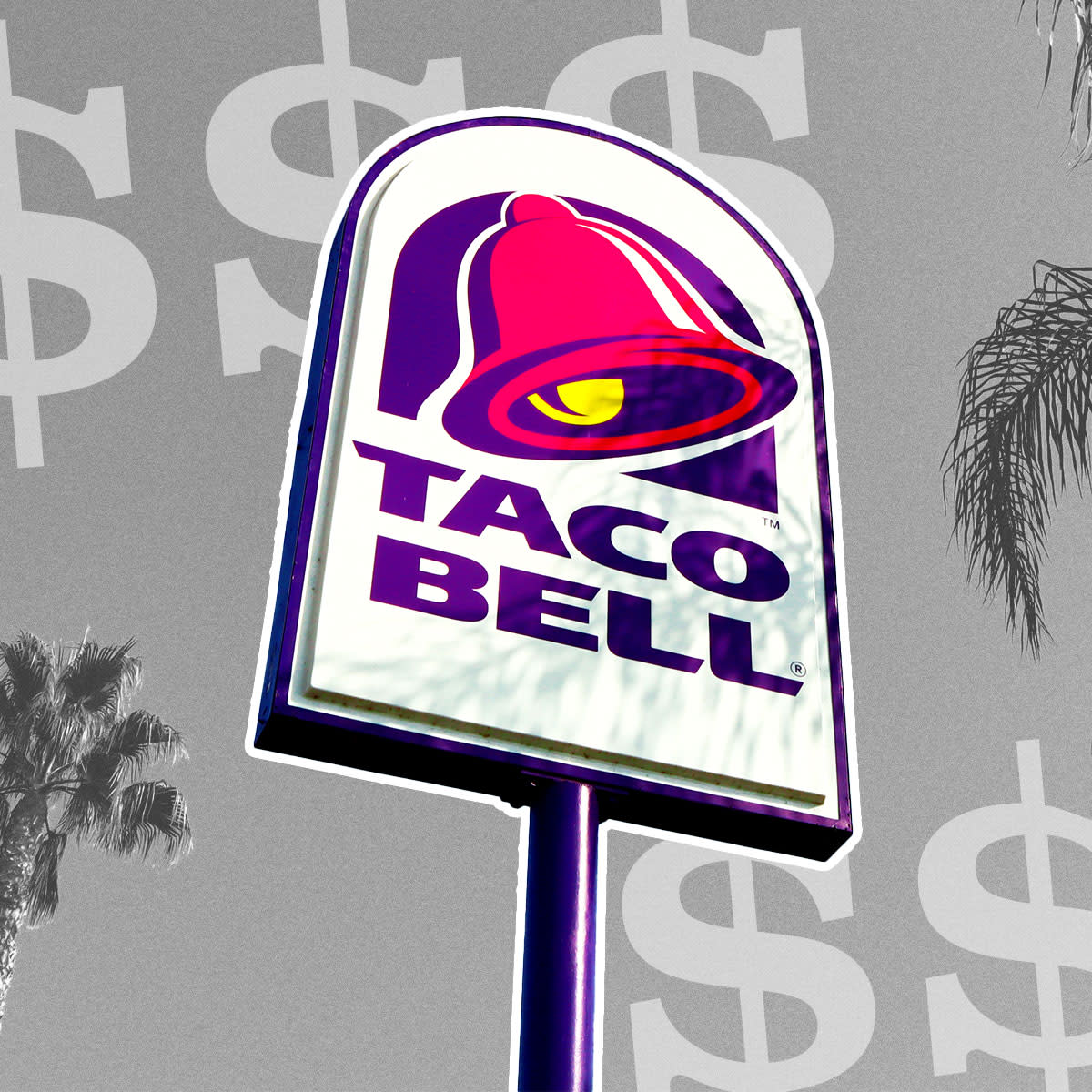 taco bell sign with dollar signs surrounding it