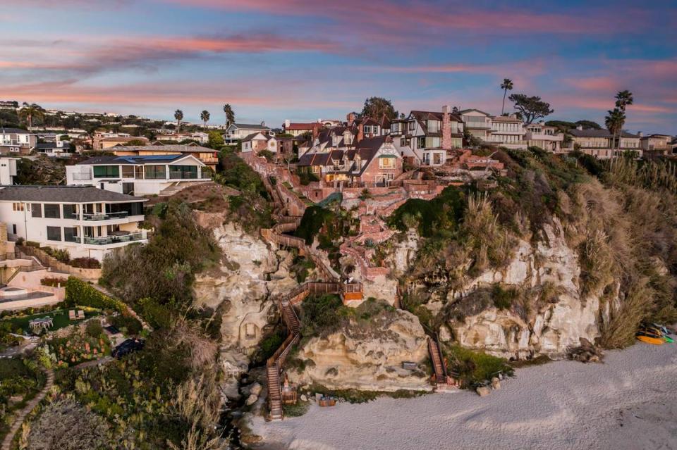 The historic Laguna Beach, California, home is distinguished by its brick stairway.