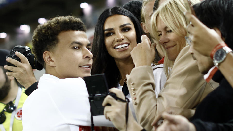 Dele Alli and Ruby Mae, pictured here after an England victory at the 2018 FIFA World Cup.