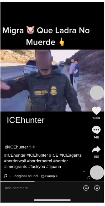 Captura de pantalla de un vídeo de ICEHunter (pseudónimo). Perfil de ICEHunter, con permiso del creador, Author provided