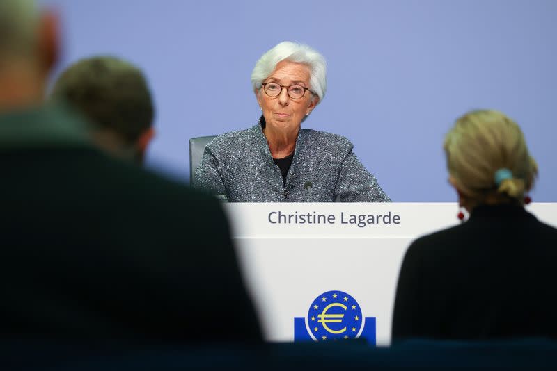 European Central Bank (ECB) President Christine Lagarde addresses a news conference on the outcome of the meeting of the Governing Council, in Frankfurt