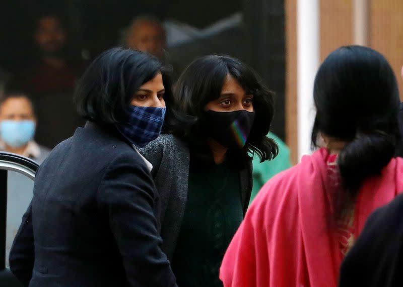 Disha Ravi arrives at a court in New Delhi