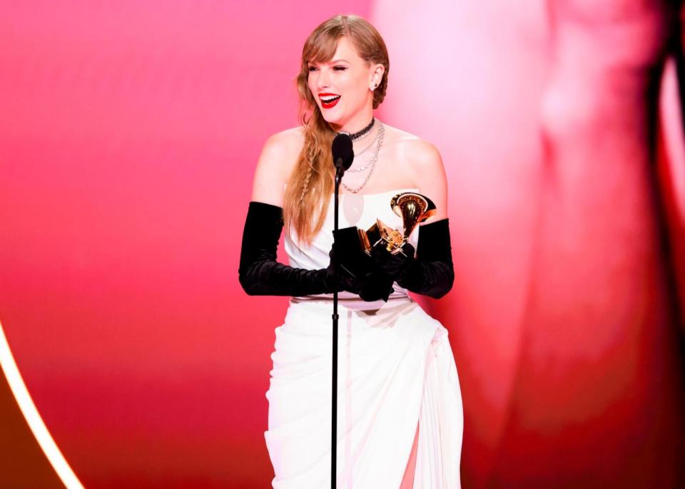 PHOTO: Taylor Swift receives the award for Best Pop Vocal Album at The 66th Annual Grammy Awards in Los Angeles, CA, Feb. 04, 2024. (Sonja Flemming/CBS via Getty Images)