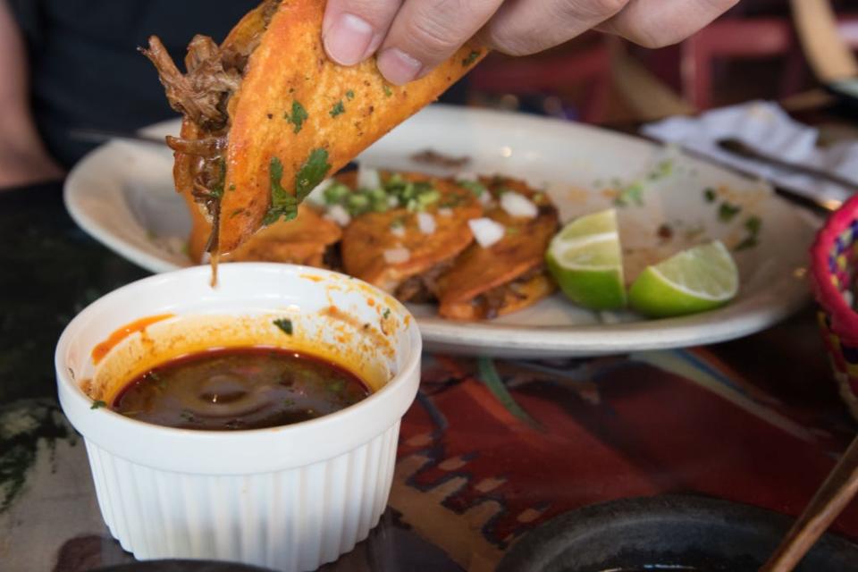 Birria tacos take a dip at El Fogoncito Mexican restaurant in Jupiter.