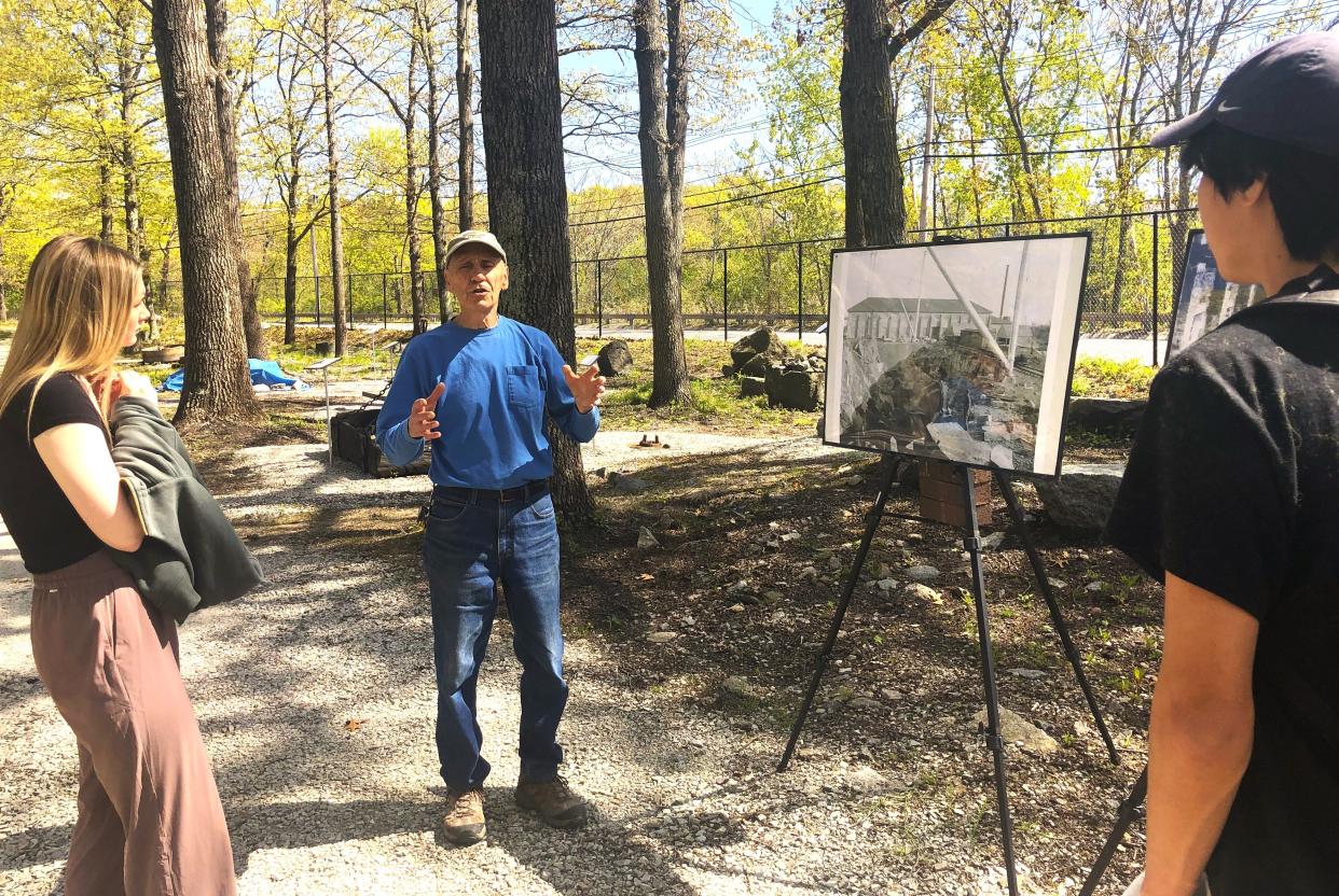 Milton Academy students taking a school geology course stopped by the Quincy Quarry and Granite Workers Museum for a tour of the former turning mill site and quarry with museum president Al Bina. Their teacher Joanna Latham praised the educational resource. May 13, 2024