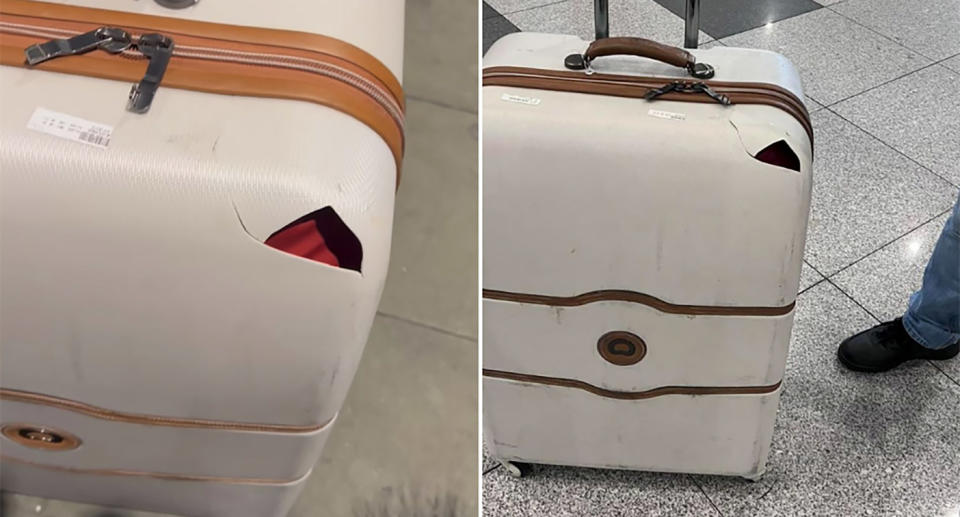 Qantas passenger's damaged suitcase