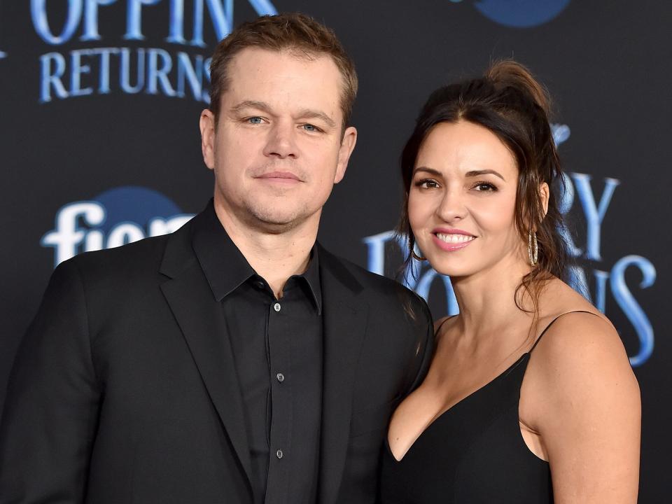 Matt Damon and Luciana Barroso attend the premiere of Disney's 'Mary Poppins Returns' at El Capitan Theatre on November 29, 2018 in Los Angeles, California