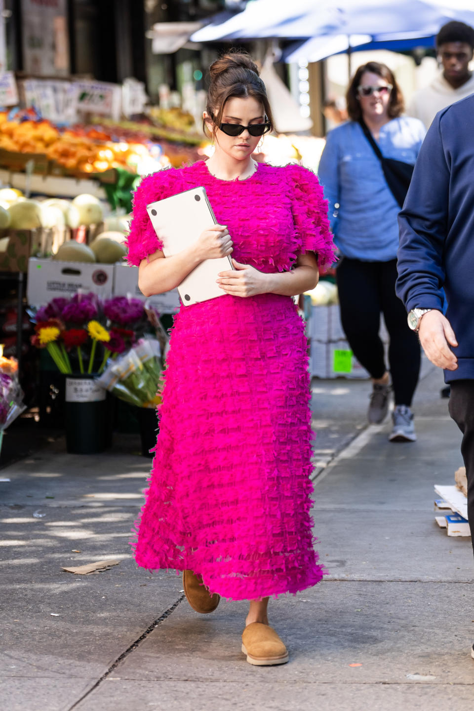 Selena Gomez is seen filming "Only Murders in the Building"in New York City in a pair of Ugg slippers