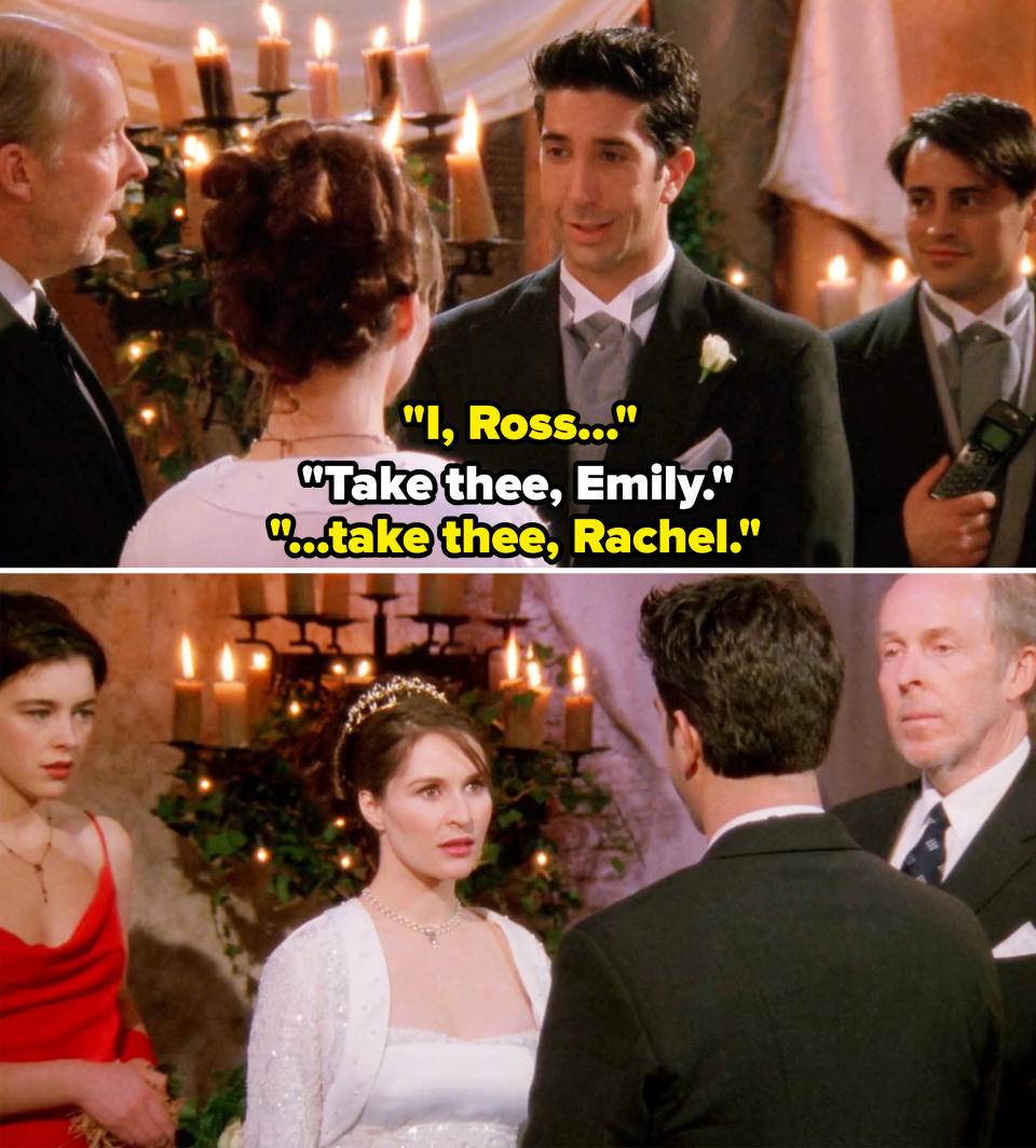 ross saying rachel's name at the alter