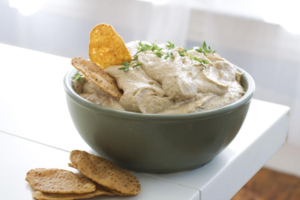 In this image taken on Feb. 18, 2013, carmelized onion and Guinness dip is shown served in a bowl in Concord, N.H. (AP Photo/Matthew Mead)