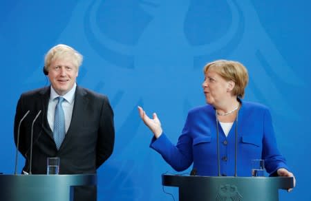 German Chancellor Merkel meets Britain's Prime Minister Johnson at the Chancellery in Berlin