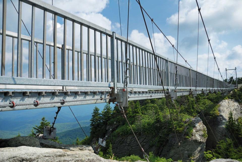 <p><strong>Grandfather Mountain</strong></p><p><a href="https://grandfather.com/" rel="nofollow noopener" target="_blank" data-ylk="slk:Grandfather Mountain;elm:context_link;itc:0;sec:content-canvas" class="link ">Grandfather Mountain</a> in Linville, North Carolina, is a day of fun for hikes of all ages. Offering unbeatable views and different level trails, the Mile High Swinging Bridge is as exciting as it sounds.</p>