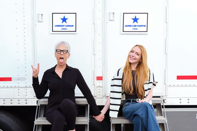 <p>Andrew Eccles/Disney</p> Jamie Lee Curtis and Lindsay Lohan reunite to film 'Freaky Friday 2'