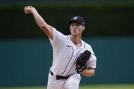 Detroit Tigers pitcher Matt Manning throws against the St. Louis Cardinals in the first inning of a baseball game in Detroit, Wednesday, June 23, 2021. (AP Photo/Paul Sancya)