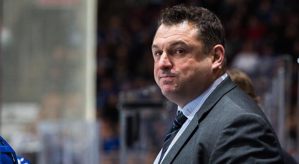 Toronto Maple Leafs assistant coach D.J. Smith looks on against the Florida Panthers during the third period at the Scotiabank Arena on December 20, 2018 in Toronto, Ontario, Canada. 