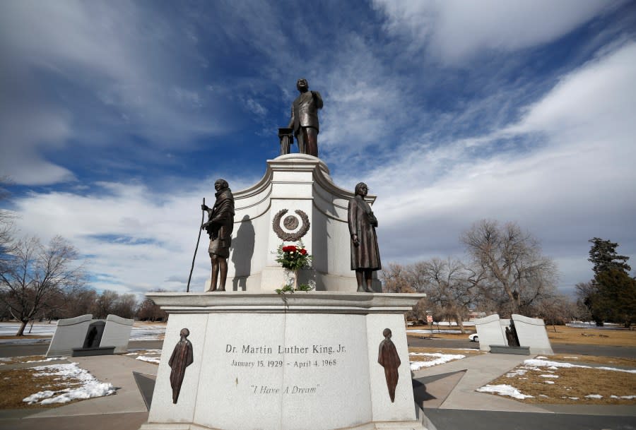 A monument to civil rights leader Martin Luther King Jr. sits in City Park