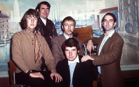 The Python team, l-r, Eric Idle, Jones, Graham Chapman, Michael Palin (front) and John Cleese - Credit: PA