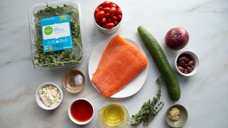 ingredients for salad with salmon