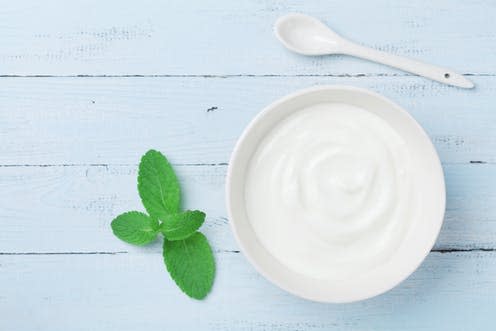 <span class="caption">Reducing your risk of breast cancer might be as simple as eating yoghurt. </span> <span class="attribution"><a class="link " href="https://www.shutterstock.com/image-photo/greek-yogurt-bowl-decorated-mint-leaf-1089948161" rel="nofollow noopener" target="_blank" data-ylk="slk:Julia Sudnitskaya/ Shutterstock;elm:context_link;itc:0;sec:content-canvas">Julia Sudnitskaya/ Shutterstock</a></span>