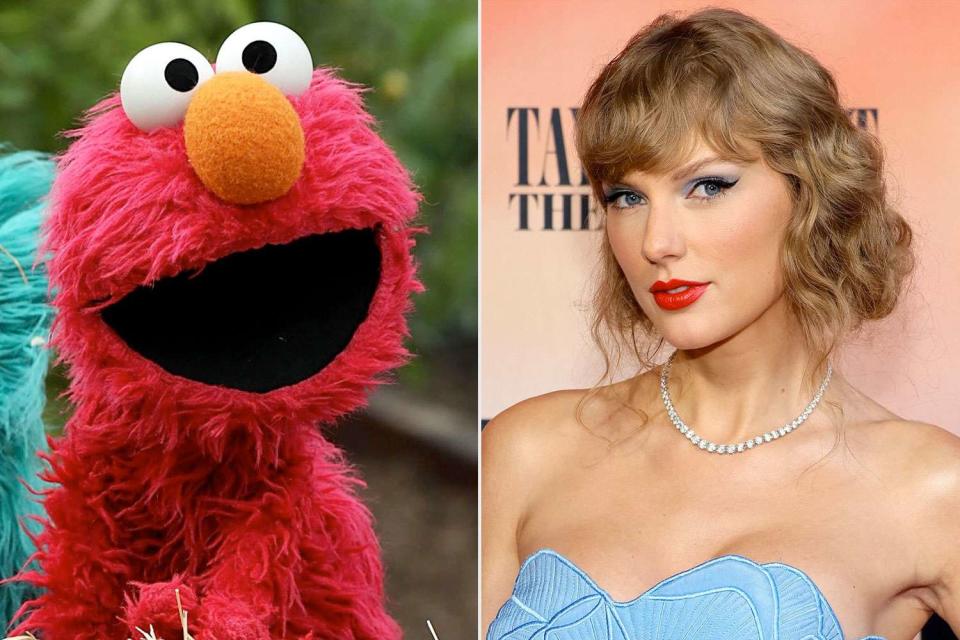 <p>getty (2)</p> Elmo (L) Taylor Swift (R)