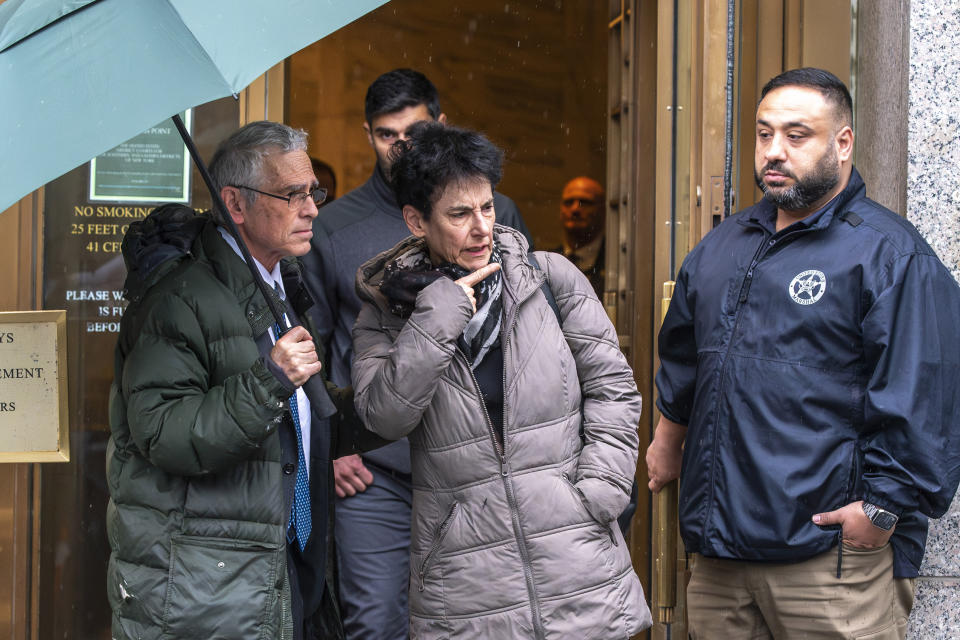 Barbara Fried, center, and Joseph Bankman, parents of FTX founder Sam Bankman-Fried exit the Manhattan Federal Court, Thursday, March 28, 2024, in New York. Crypto entrepreneur Sam Bankman-Fried was sentenced Thursday to 25 years in prison for a massive fraud that unraveled with the collapse of FTX, once one of the world’s most popular platforms for exchanging digital currency. (AP Photo/Eduardo Munoz Alvarez)