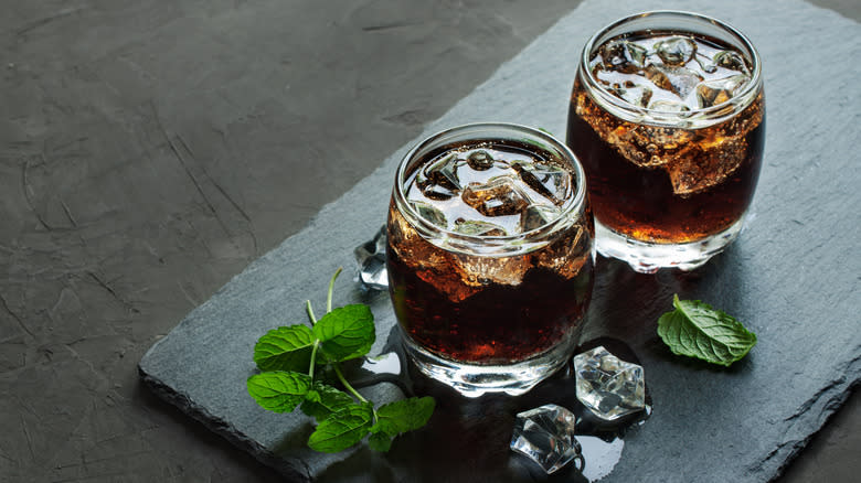 whiskey cola with ice cube