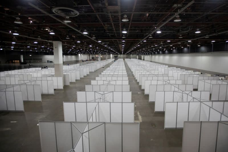 A convention center is set up as a field hospital in Detroit
