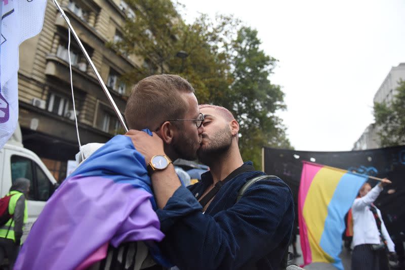 People attend the European LGBTQ pride march in Belgrade