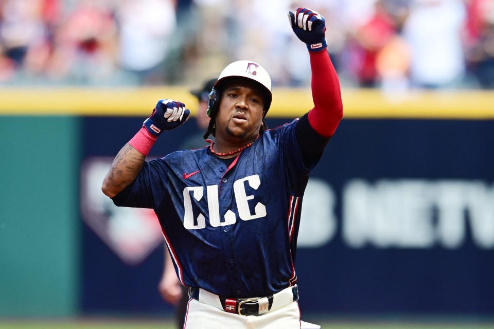 Guardians third baseman Jose Ramirez rounds the bases after hitting a home run against the Royals on June 6 in Cleveland.