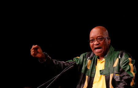 FILE PHOTO: South Africa's President Jacob Zuma gestures during the last day of the six-day meeting of the African National Congress 5th National Policy Conference at the Nasrec Expo Centre in Soweto, South Africa, July 5, 2017. REUTERS/Siphiwe Sibeko/File Photo