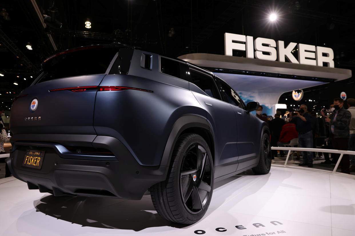 A Fisker Ocean is displayed during the 2021 LA Auto Show in Los Angeles, California, U.S. November, 17, 2021. REUTERS/Mike Blake