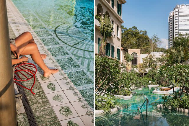 <p>Carmen Campos</p> Relaxing poolside at the Rosewood São Paulo; the Emerald Garden Pool at the Rosewood was designed to emulate the rivers of Brazil’s Bonito region.