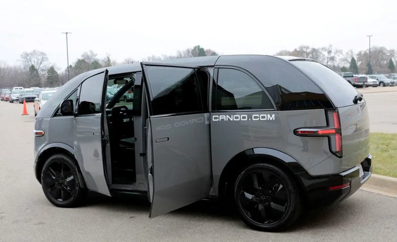 FILE PHOTO: A general view shows a Canoo LV (Lifestyle Vehicle) electric vehicle outside a manufacturing site