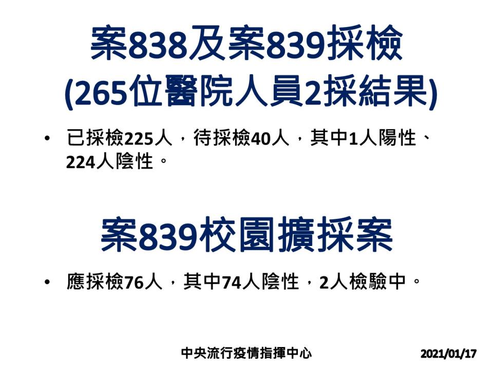 案838和839二採結果。（圖／指揮中心提供）