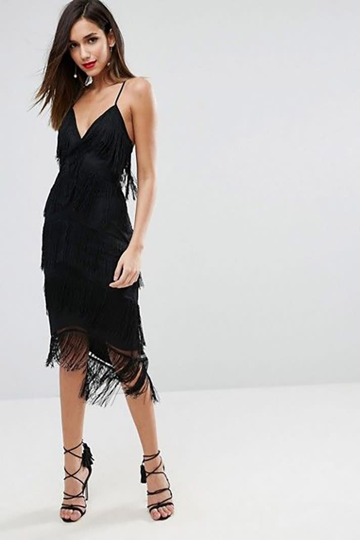 Fringe Mesh Strappy Bodycon Dress