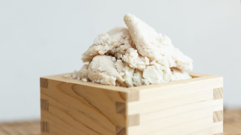Koji rice in a wooden box