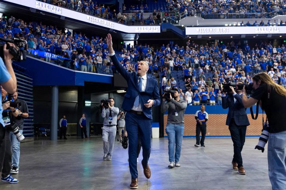 Mark Pope called being named the head coach at Kentucky “the greatest honor that I will ever have in my professional — or this (UK basketball) family — career to be able to come back here and do this with you.”