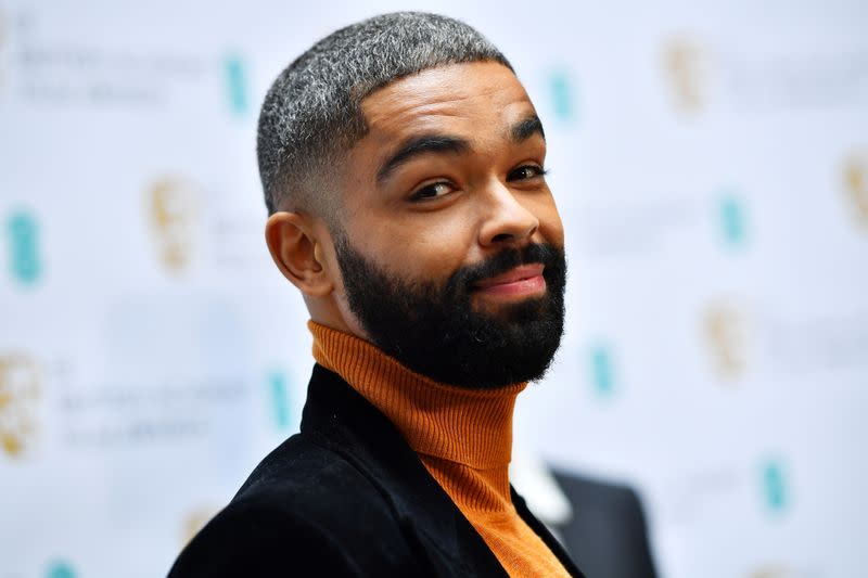 British actor Kingsley Ben-Adir smiles as he celebrates being nominated for the 2021 Rising Star Award in London