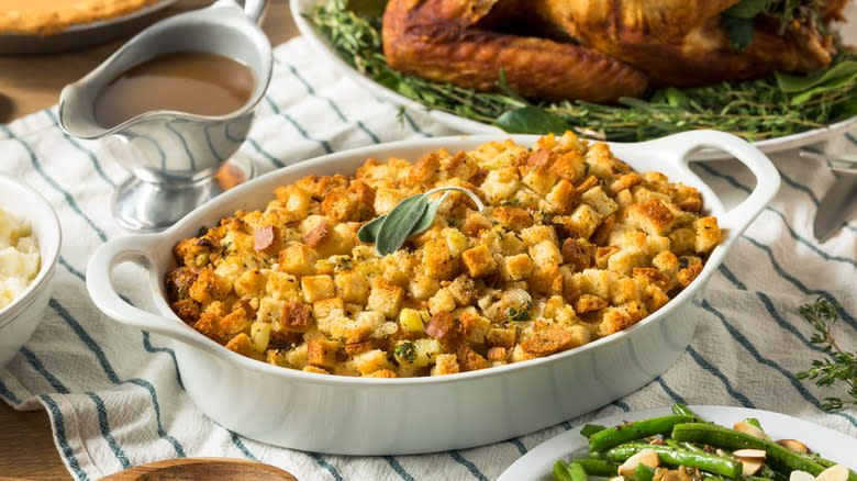 Stuffing on Thanksgiving table